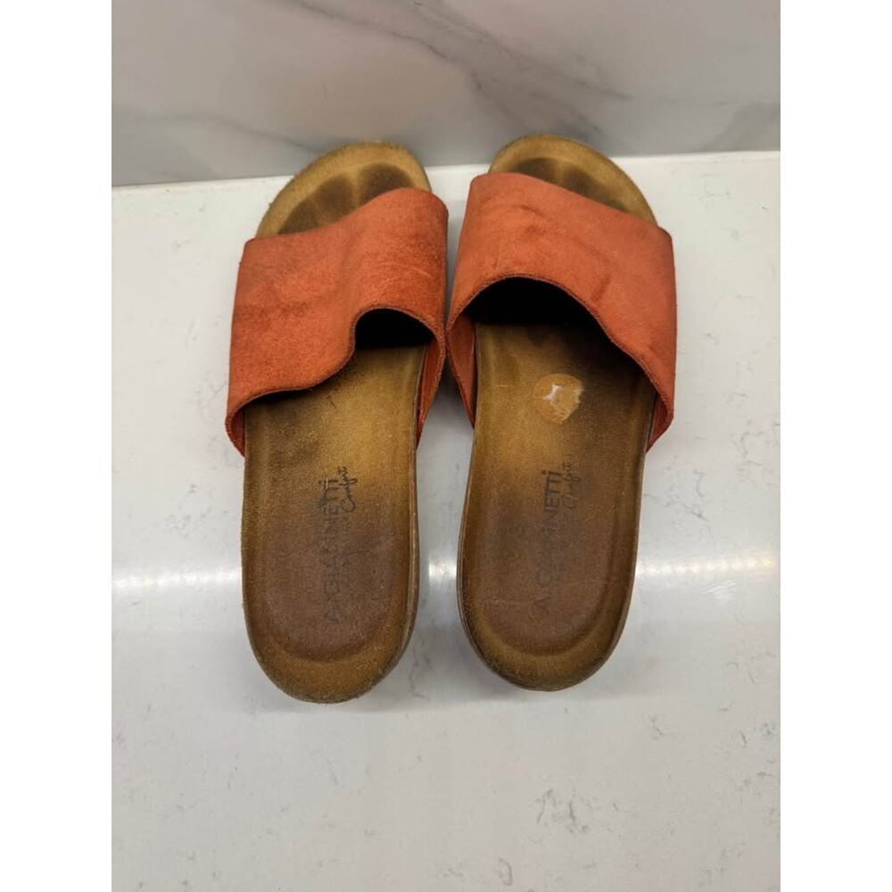 A. Giannetti Size 8.5 Orange Suede Leather Cork Wedge Heel Slides Made in Italy - Picture 5 of 7